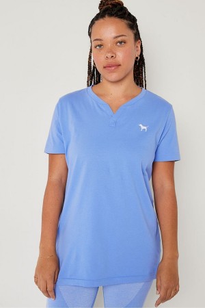 Victoria's Secret V Neck Kurzes Sleeve T-Shirt Blau | 631974ZAP