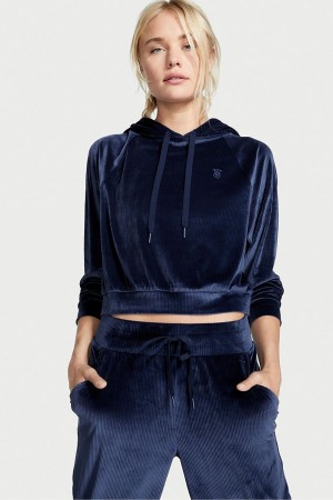 Victoria's Secret Velour Lounge Hoodie Navy Blau | 782490ESR