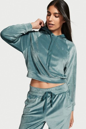 Victoria's Secret Velour Lounge Zip Up Hoodie Grün | 568374RJO