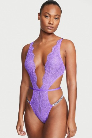 Victoria's Secret Very Sexy Shine Riemen Spitze Crotchless Bodysuit Rosa | 035426NXA