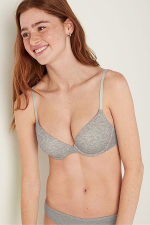 Victoria's Secret Wear Everywhere Smooth Push Up T-Shirt Bra Grau | 682347ZKU