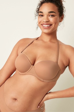 Victoria's Secret Wear Everywhere Smooth Multiway Strapless Push Up Bra Mocha Latte Nude | 862093HRX