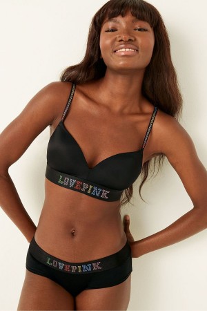 Victoria's Secret Wear Everywhere Smooth Shine Riemen Non Wired Push Up T-Shirt Bra Schwarz | 250179MNT