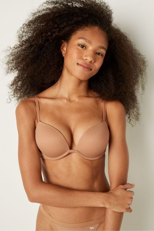 Victoria's Secret Wear Everywhere Smooth Push Up T-Shirt Bra Mocha Latte Nude | 482065KFQ