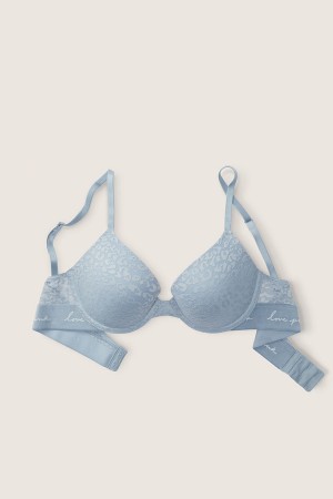 Victoria's Secret Wear Everywhere Spitze Push Up T-Shirt Bra Blau | 287936KMN