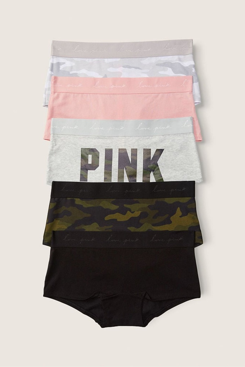 Victoria\'s Secret Baumwoll Kurzes Knickers 5 Pack Black/Grey/Pink/Green | 972346KJN