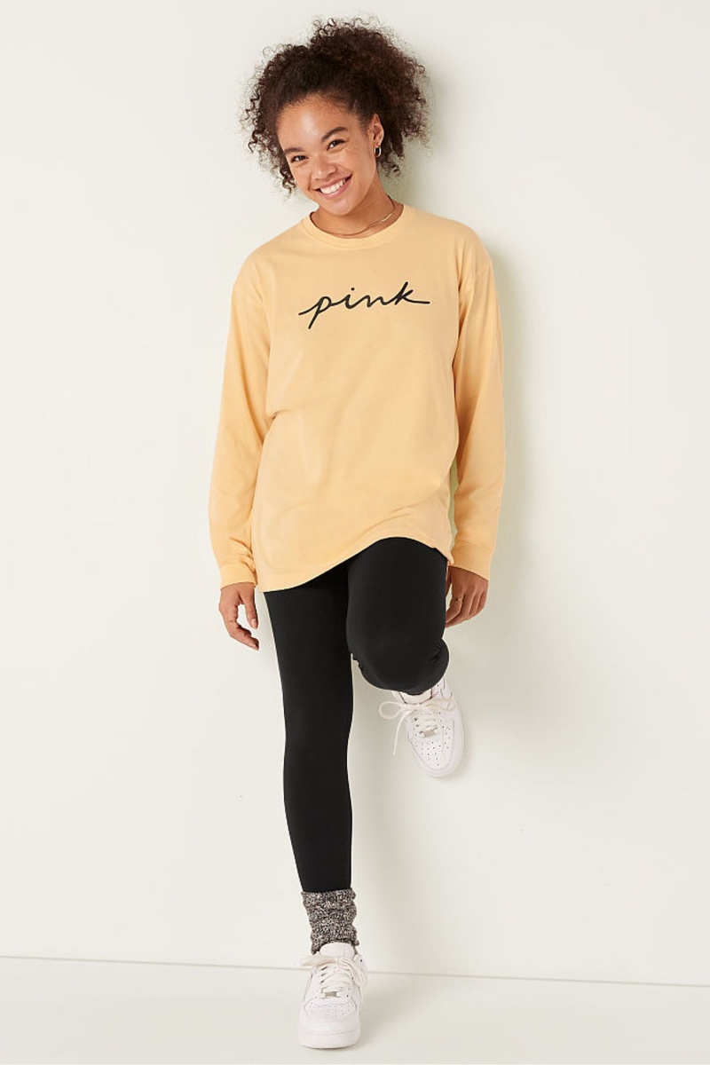 Victoria's Secret Baumwoll Long Sleeve Campus T-Shirt Rosa | 679503GUK