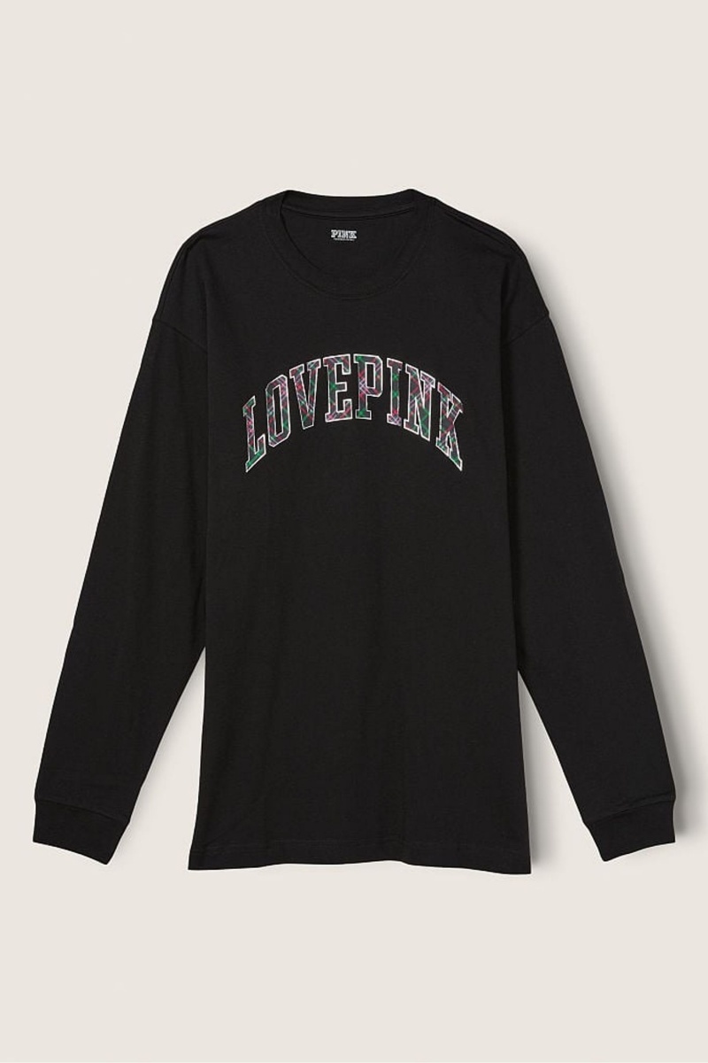 Victoria's Secret Baumwoll Long Sleeve Campus T-Shirt Rosa | 182564AFH