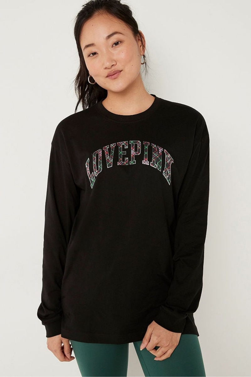 Victoria\'s Secret Baumwoll Long Sleeve Campus T-Shirt Rosa | 182564AFH