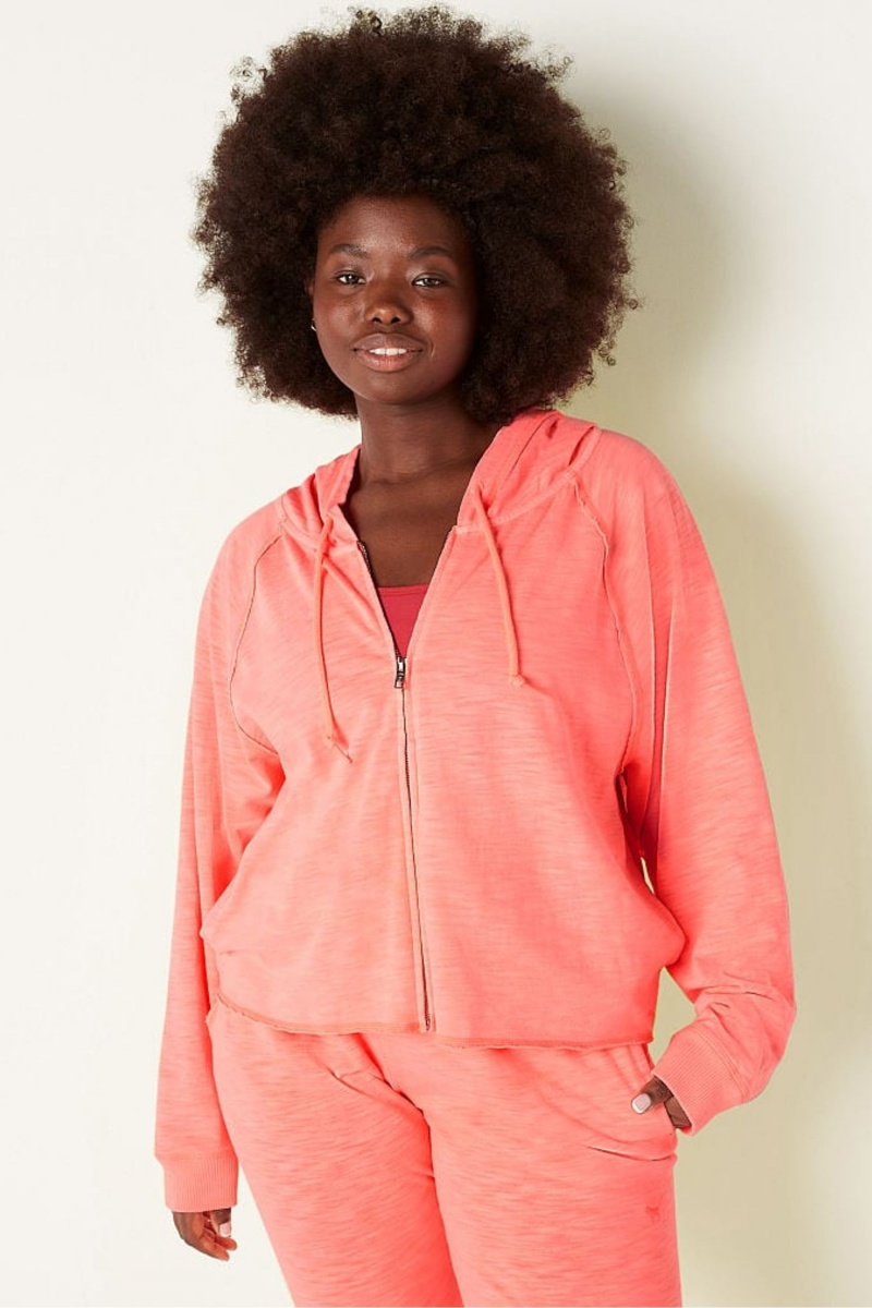 Victoria\'s Secret Baumwoll Slub Crop Cut Off Full Zip Hoodie Rosa | 293176JBW