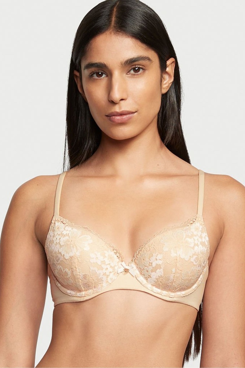 Victoria\'s Secret Body by Victoria Front Befestigung Spitze Trim Lightly Gefütterte Demi Bra Champagne Xdye Nude | 657249NCK