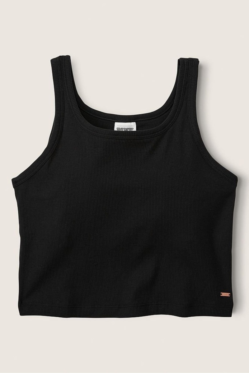 Victoria's Secret Crop Gerippt Tank Top Schwarz | 583904XEK