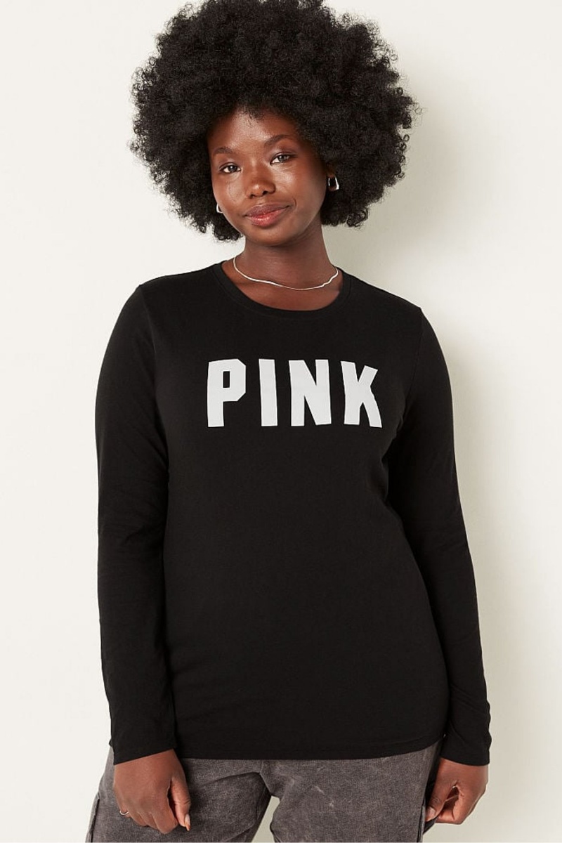 Victoria\'s Secret Everyday Long Sleeve Crew Tee Schwarz | 568103PKD