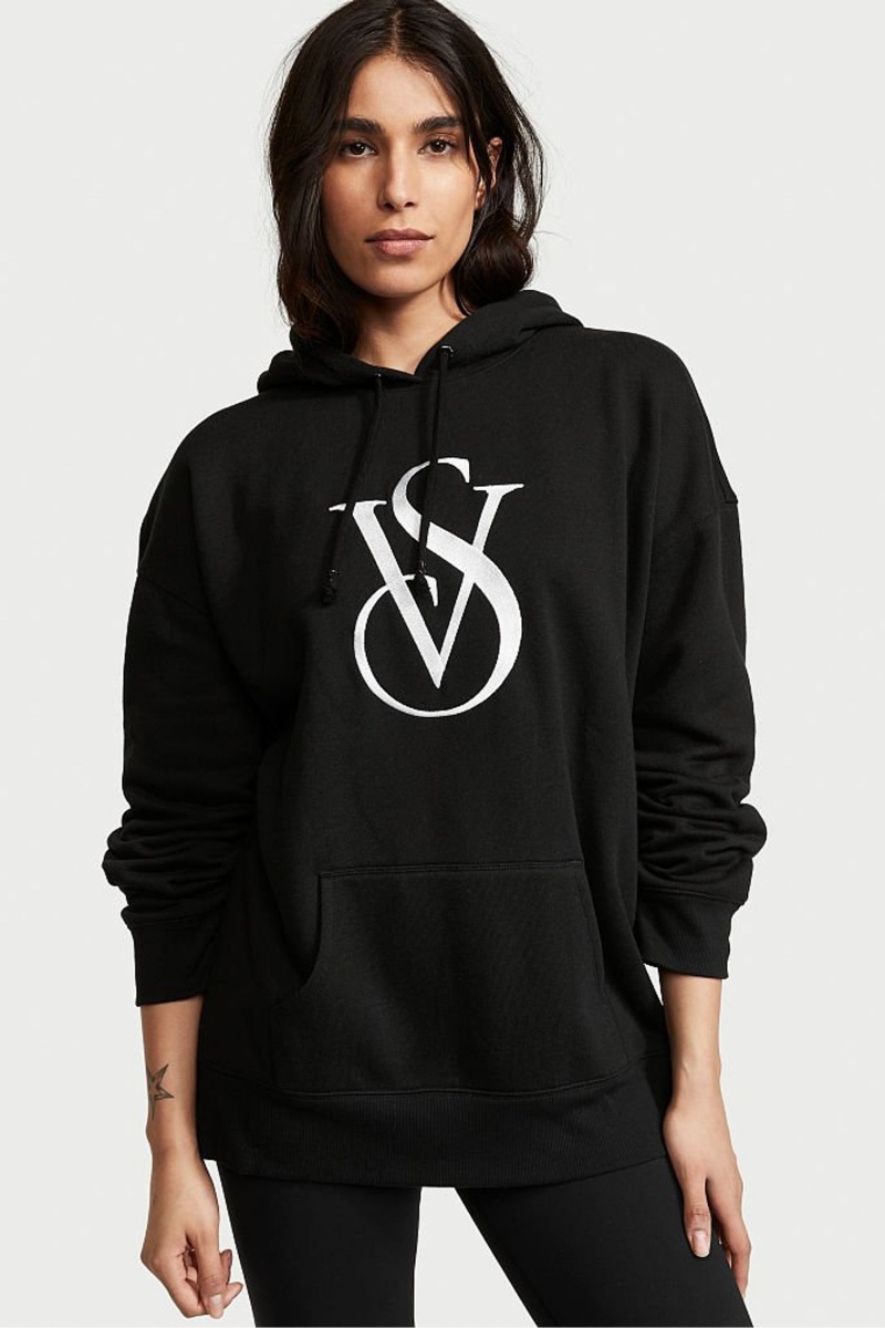 Victoria\'s Secret Fleece Lounge Logo Hoodie Schwarz | 317659HSW