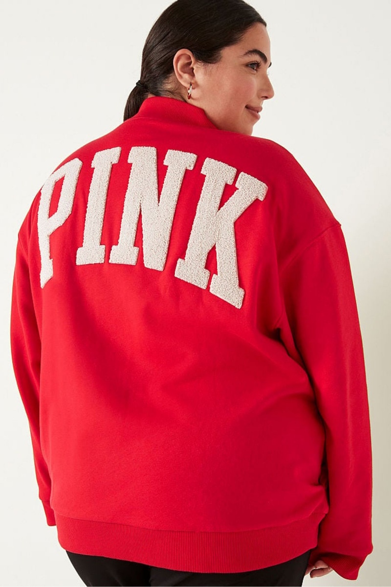 Victoria's Secret Fleece Varsity Jacket Rot | 094618UEC