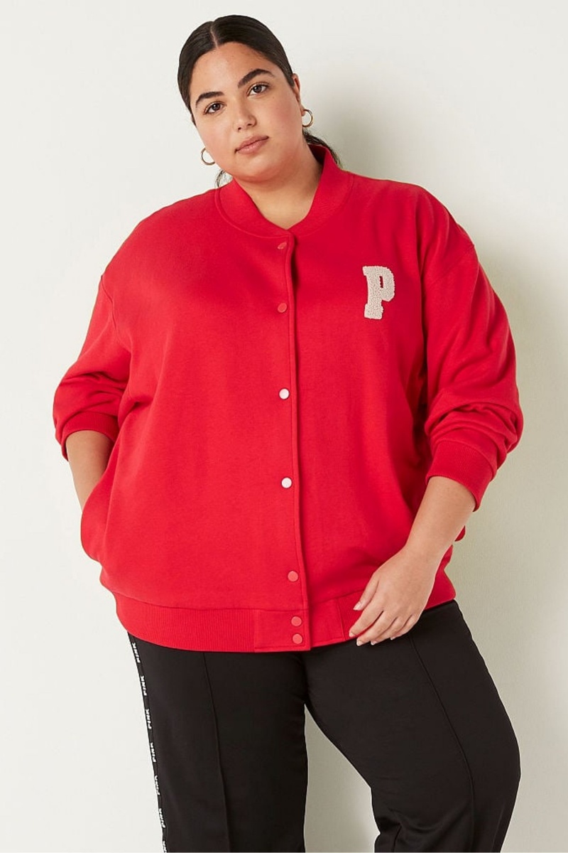 Victoria's Secret Fleece Varsity Jacket Rot | 094618UEC