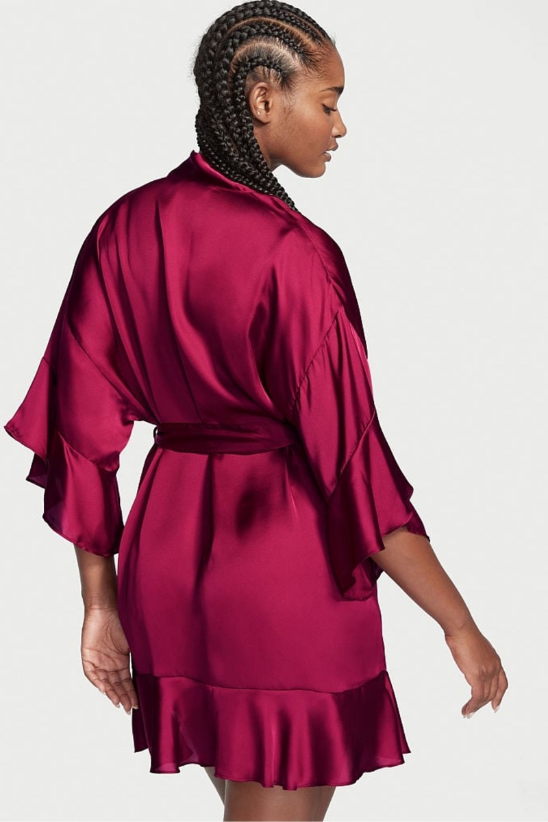 Victoria's Secret Flounce Satin Robe Bordeaux Rot | 415390GCB