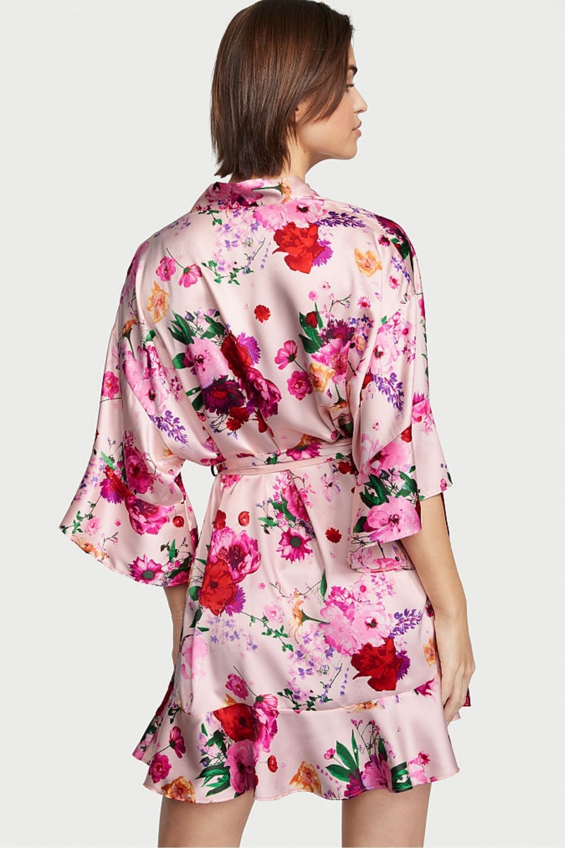 Victoria's Secret Flounce Satin Robe Rosa Streifen | 345906DAH