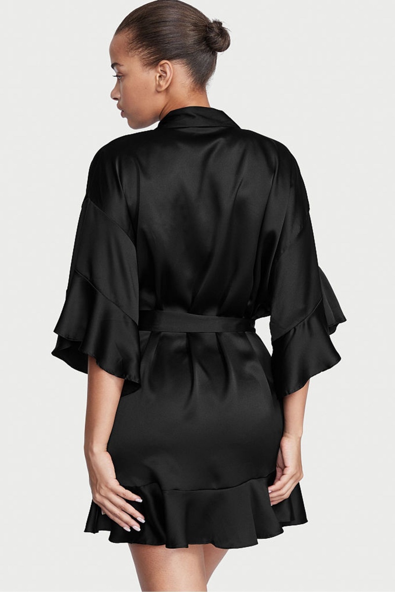 Victoria's Secret Flounce Satin Robe Schwarz | 156390JKD