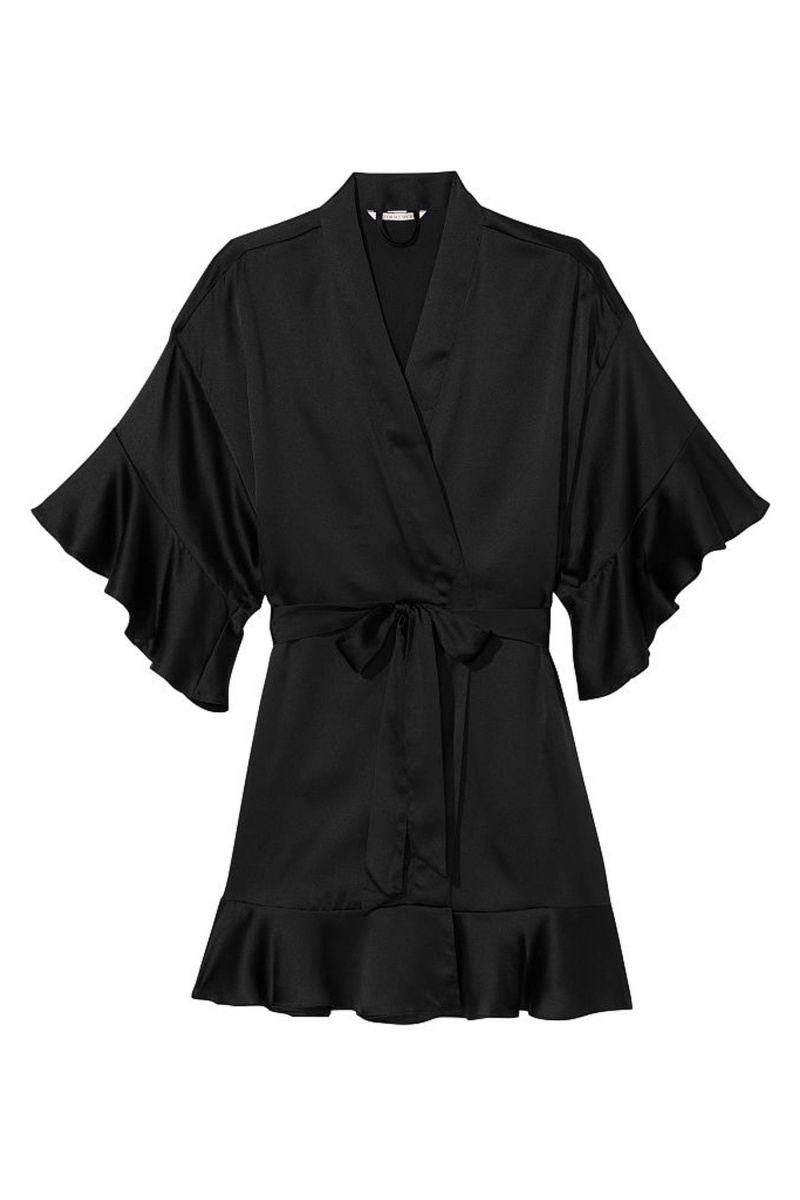 Victoria's Secret Flounce Satin Robe Schwarz | 156390JKD