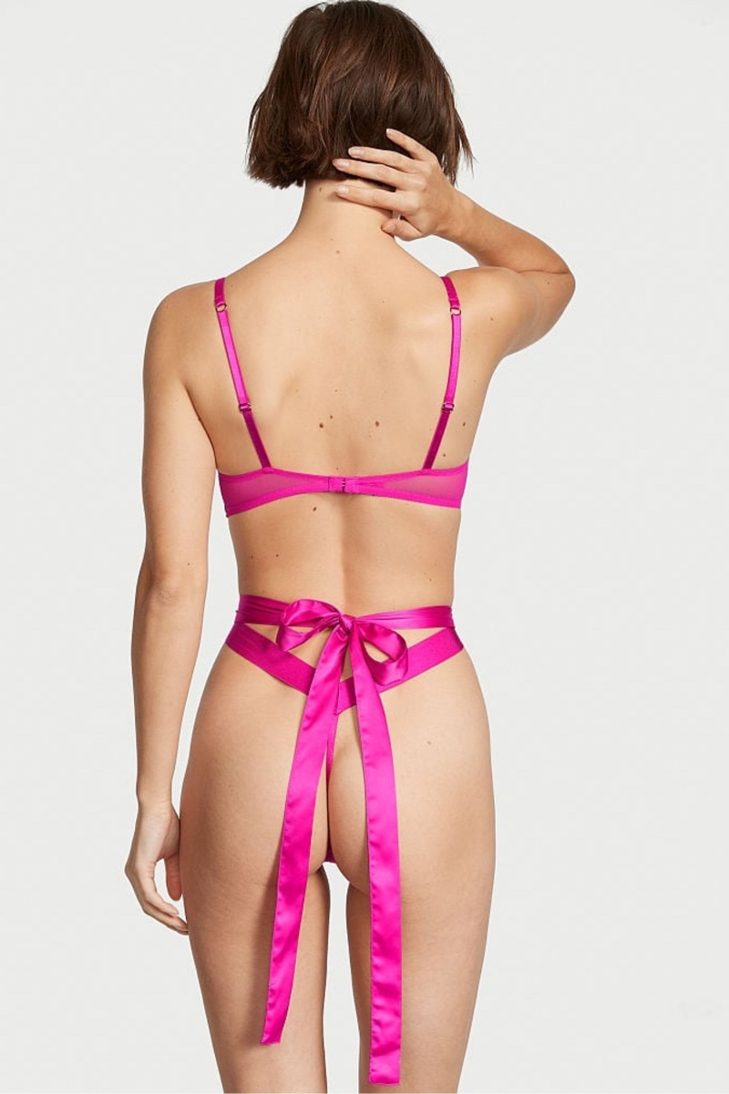 Victoria's Secret Heart Embroidered Spitze Crotchless Bodysuit Fuchsie Rosa | 243581CVX