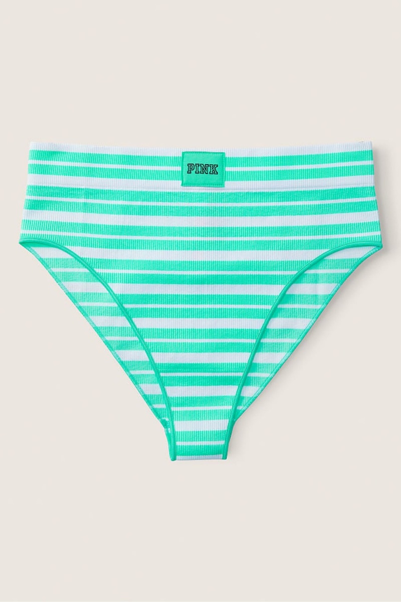 Victoria\'s Secret High Taille Rib Seamless Bikini Bottoms Rosa Gestreift Streifen | 479260SUO