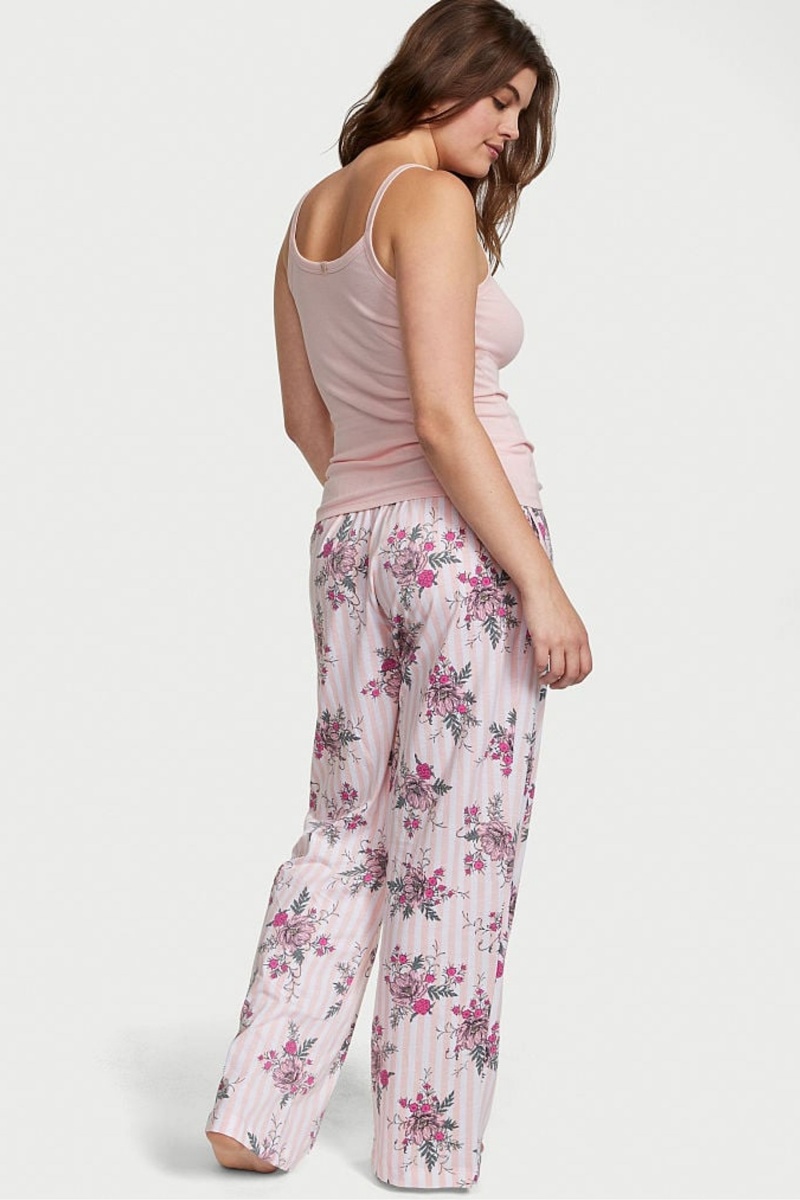 Victoria's Secret Knit Long Pyjamas Rosa Streifen | 926385MFW