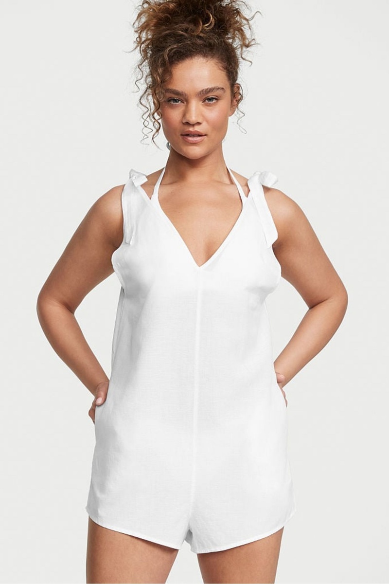 Victoria\'s Secret Linen Playsuit Cover Up Weiß | 806714GVC