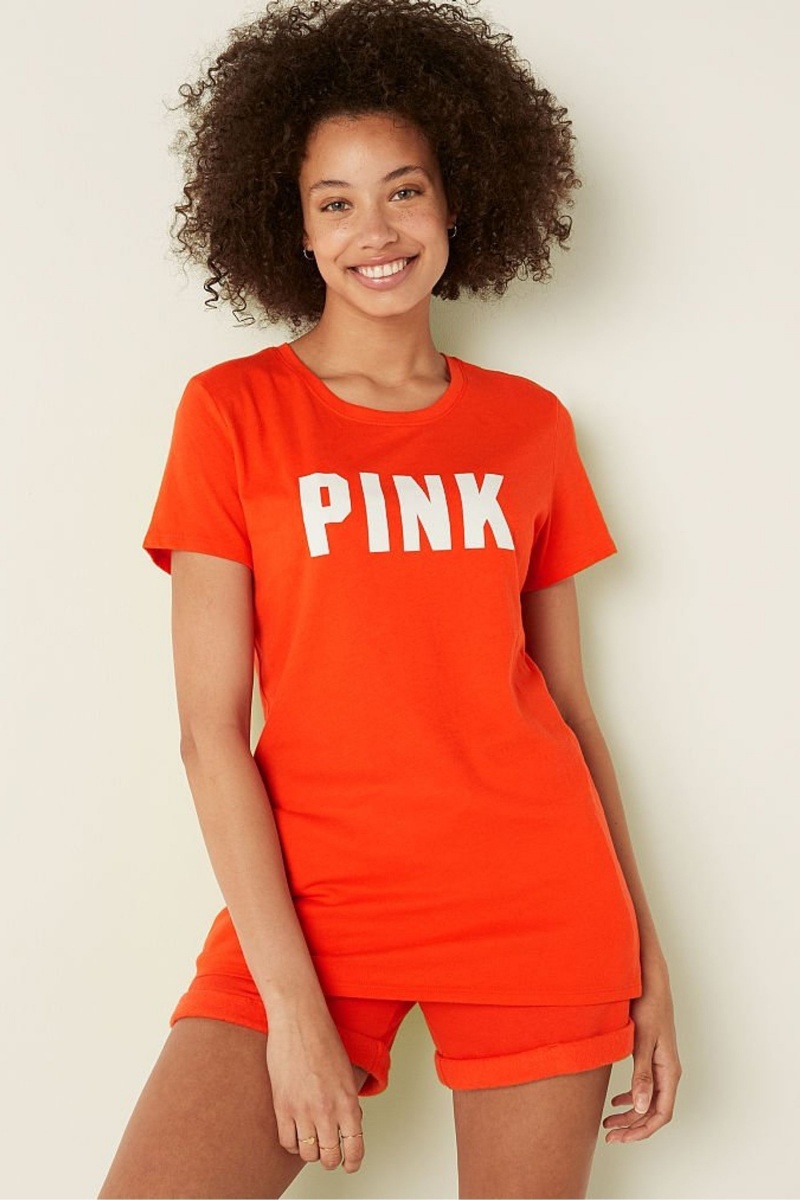 Victoria\'s Secret Logo Kurzes Sleeve T-Shirt Bright Tomato Sans Logo | 851043GME