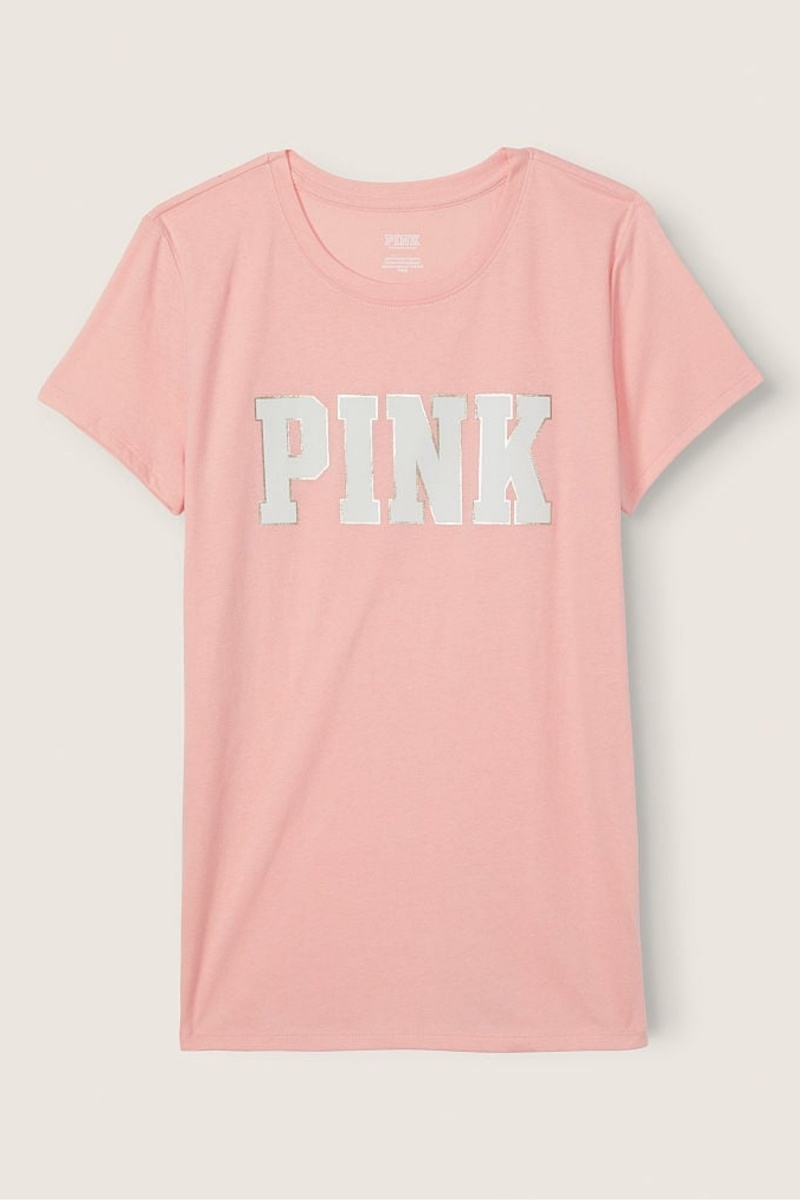 Victoria's Secret Logo Kurzes Sleeve T-Shirt Rosa | 419073MDL