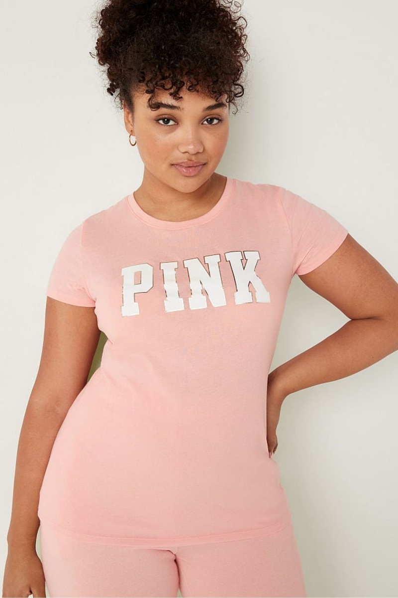 Victoria\'s Secret Logo Kurzes Sleeve T-Shirt Rosa | 419073MDL