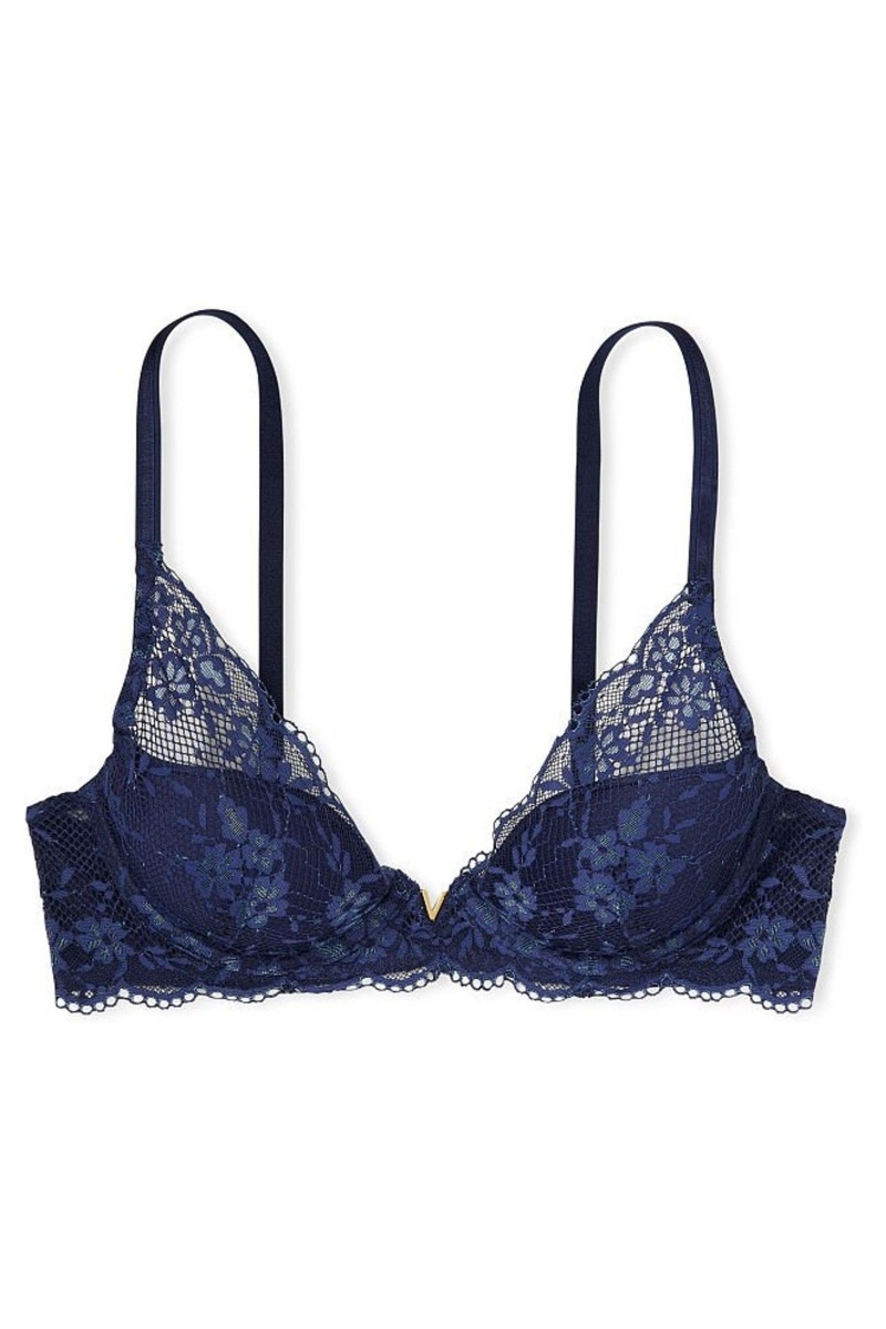 Victoria's Secret Love Cloud Spitze Half Pad Plunge Bra Blau | 561280NKE