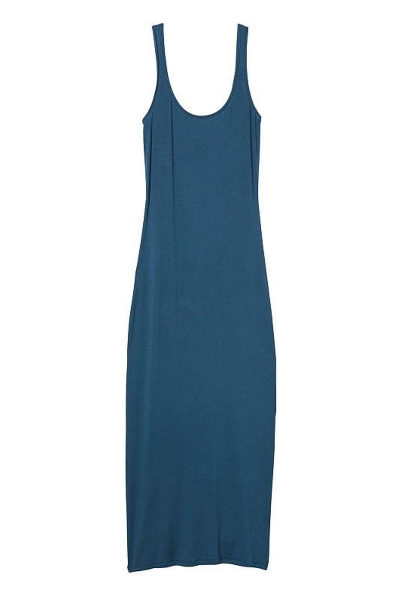 Victoria's Secret Modal Gerippt Long Slip Kleider Blau | 748190FVE