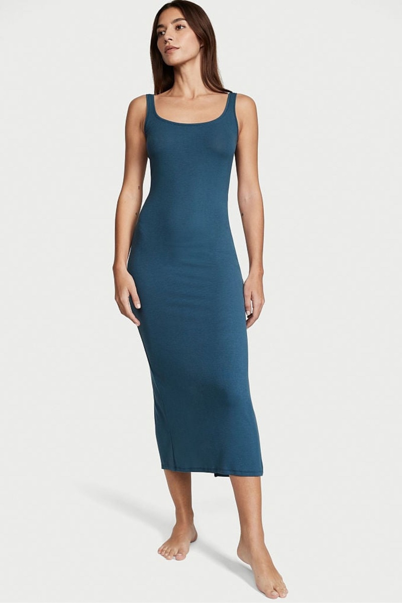 Victoria\'s Secret Modal Gerippt Long Slip Kleider Blau | 608194WRS