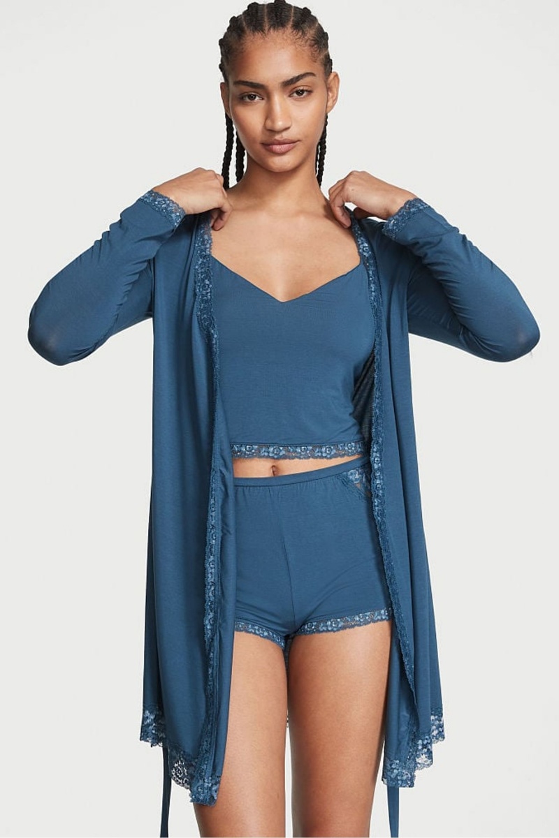 Victoria's Secret Modal Spitze Trim Robe Blau | 751028QHP