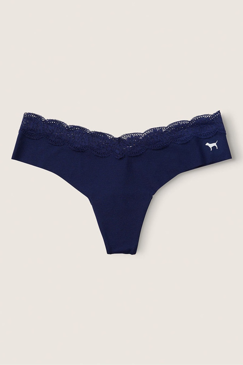 Victoria's Secret No-Show No Show Spitze Trim Tanga Knickers Blau | 695203AIX