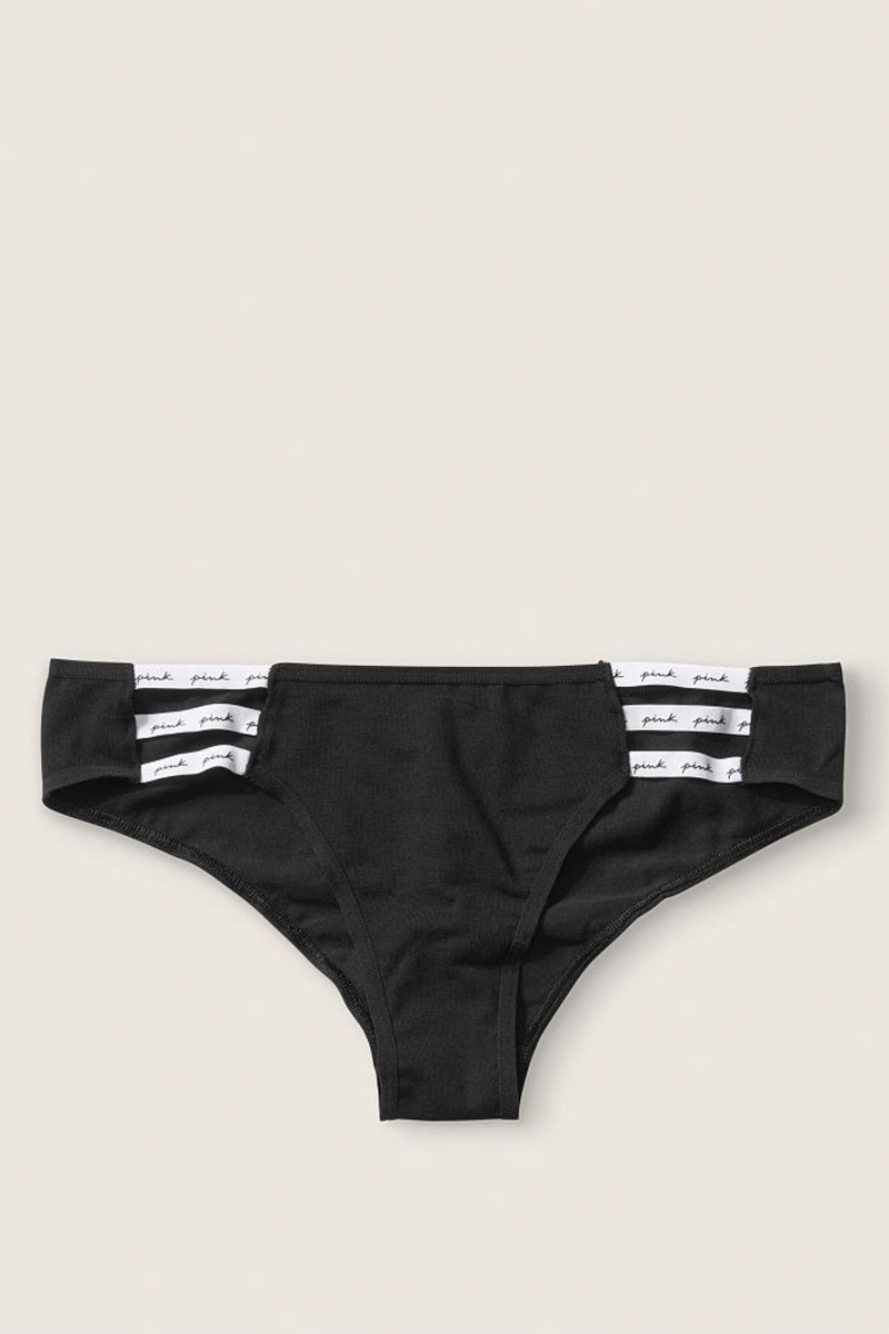 Victoria\'s Secret Riemchen Spitze Logo Cheeky Knickers Schwarz | 160392VAG