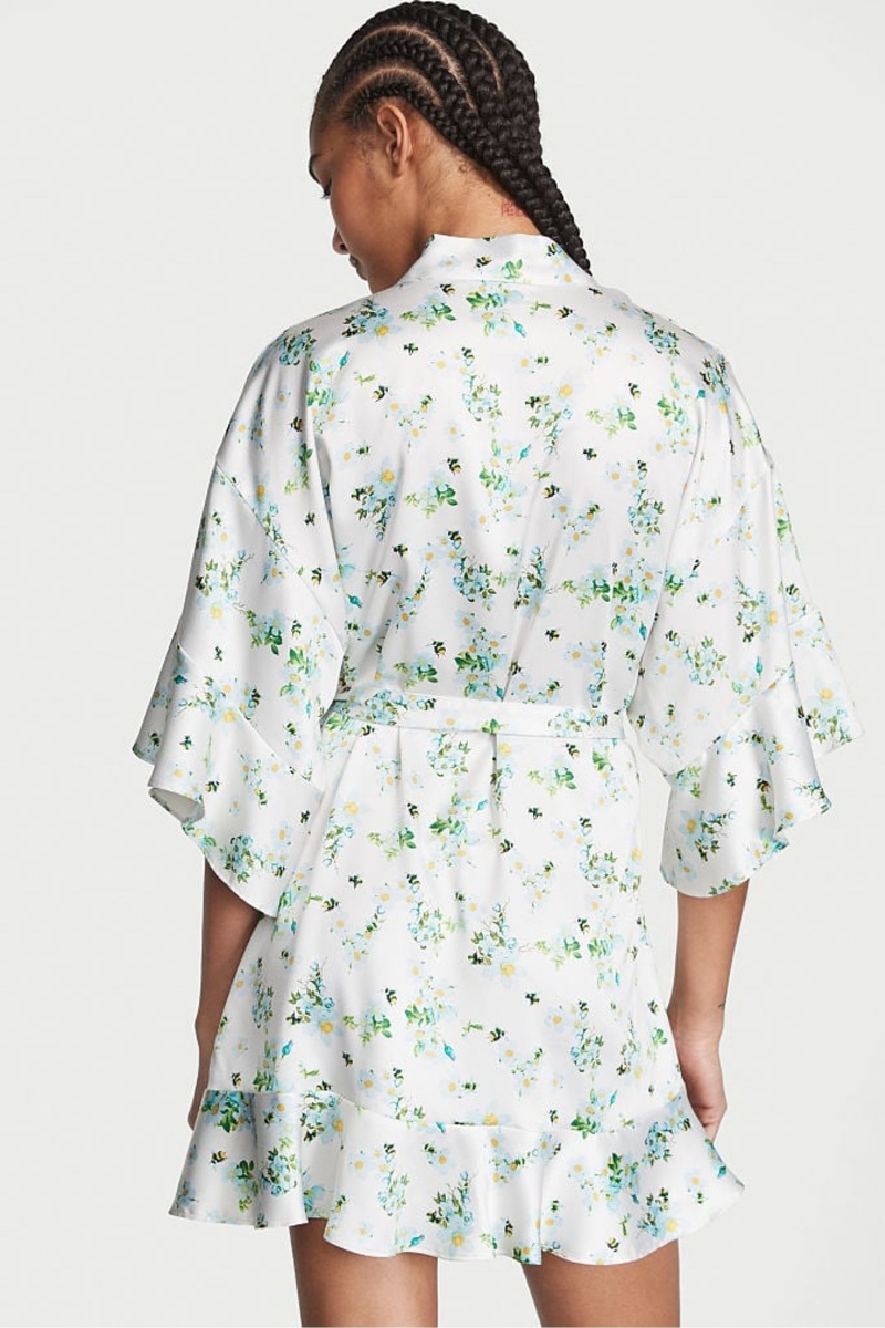 Victoria's Secret Satin Flounce Robe Honeybee Floral Print | 835147IWK