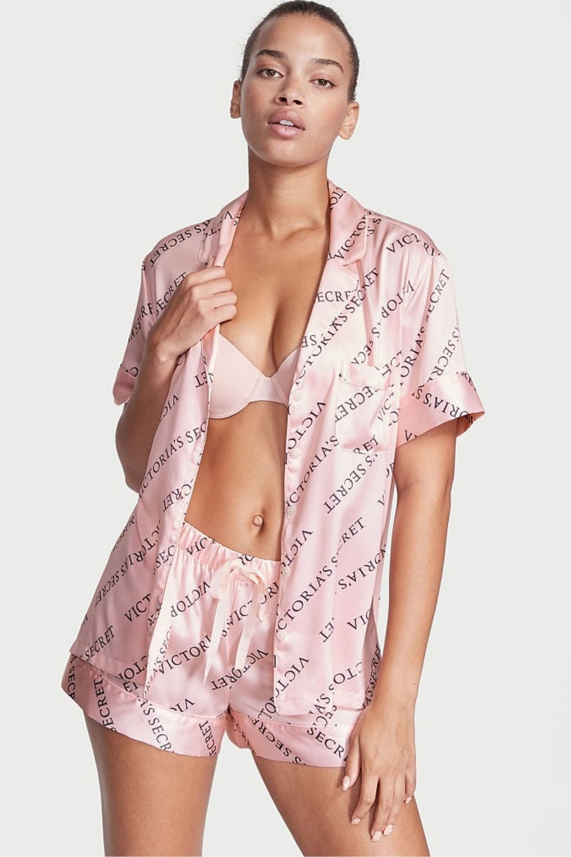 Victoria\'s Secret Satin Kurzes Pyjamas Rosa | 896743AXF