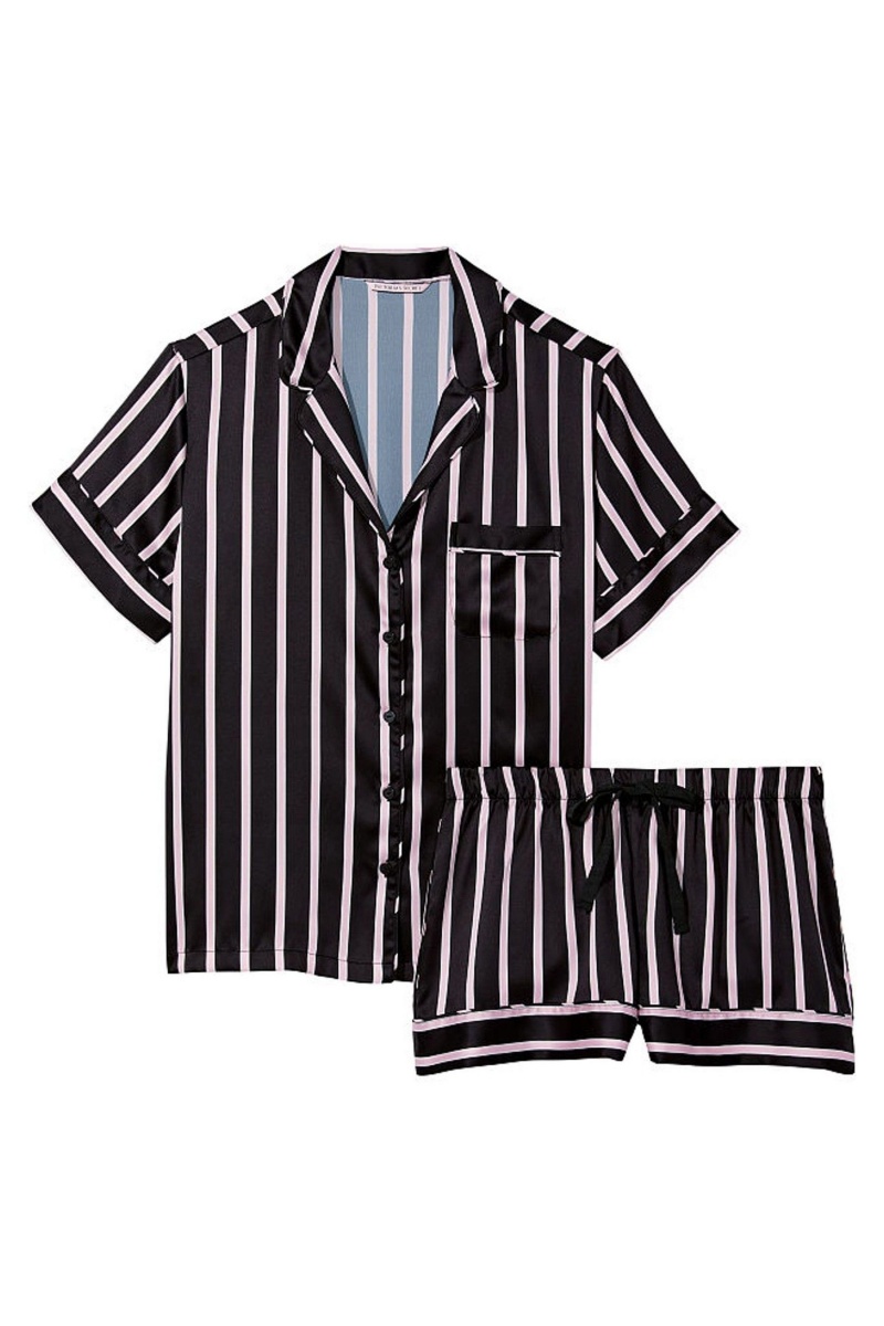 Victoria's Secret Satin Kurzes Pyjamas Schwarz Streifen | 478516PKN