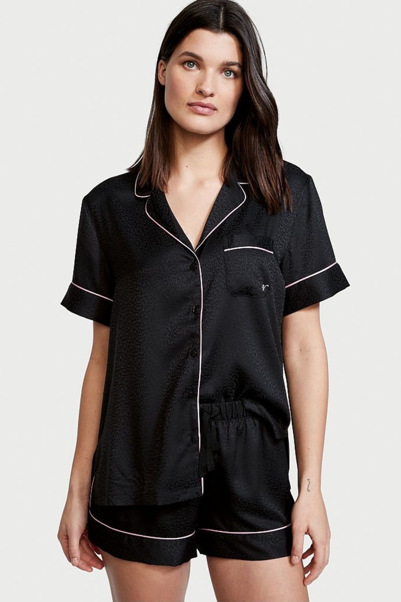 Victoria\'s Secret Satin Kurzes Pyjamas Schwarz | 962154PQN