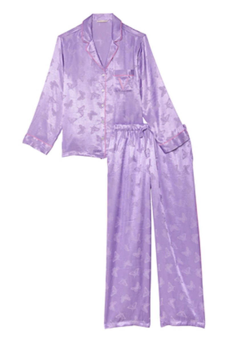 Victoria's Secret Satin Long Pyjama Set Secret Crush Butterflies | 513294LDY