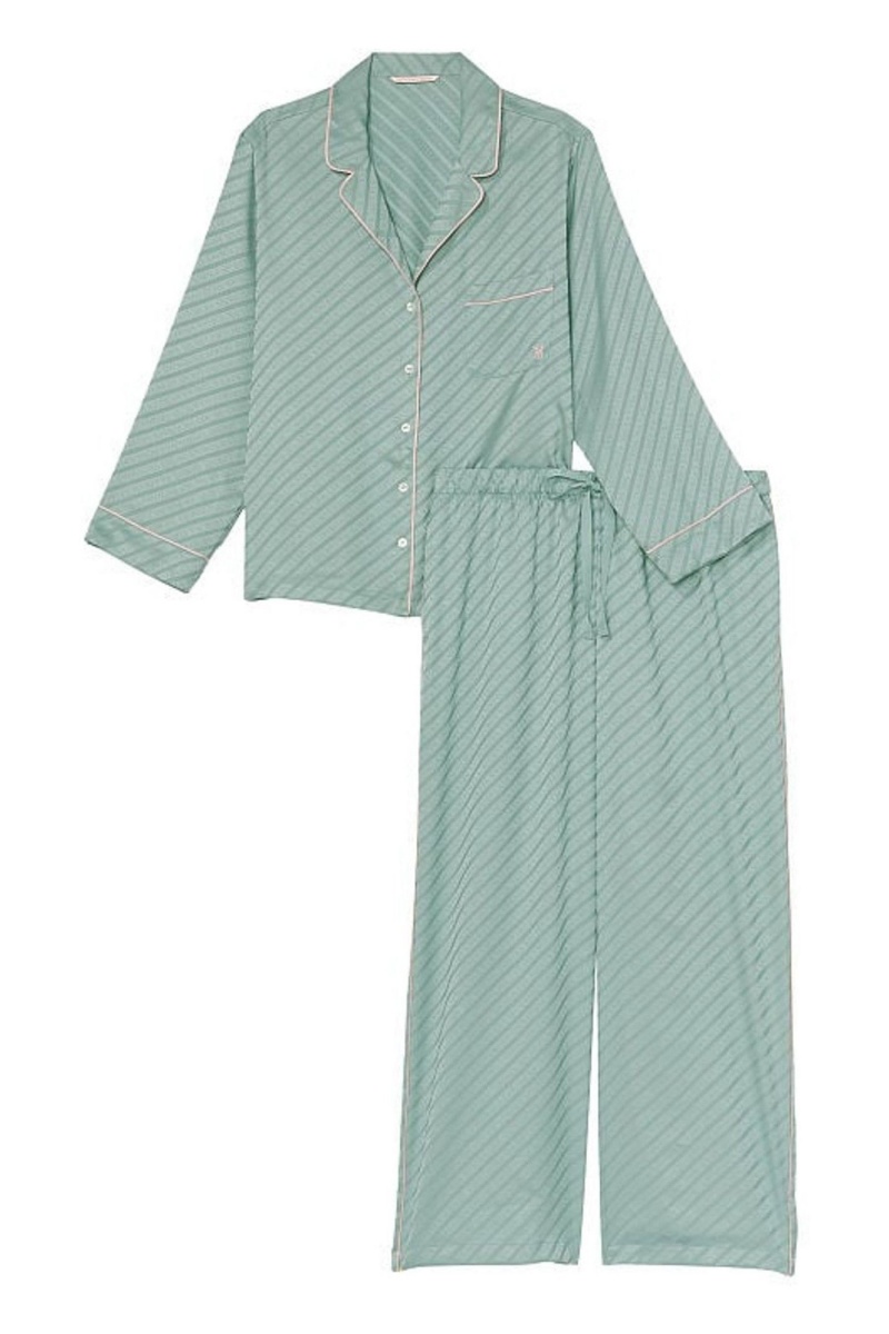 Victoria's Secret Satin Long Pyjamas Grün | 067952ICM