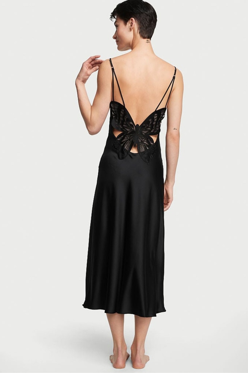 Victoria's Secret Satin Midi Slip Schwarz | 495670FMY