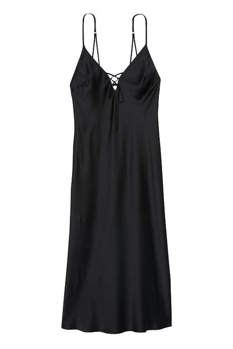 Victoria's Secret Satin Midi Slip Schwarz | 495670FMY