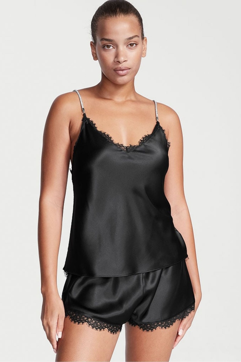 Victoria\'s Secret Satin Spitze Back Cami Set Schwarz | 957834MLF