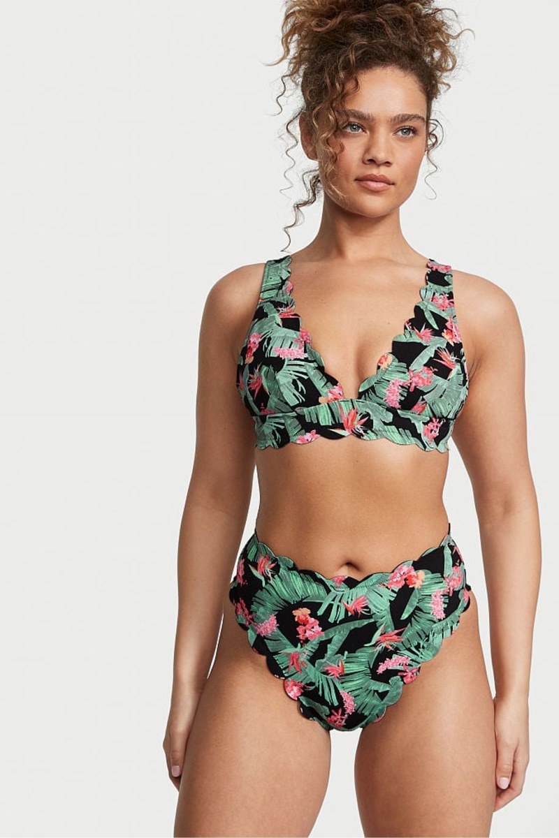 Victoria\'s Secret Scallop Plunge Bikini Top Tropical Palm | 029478VXN