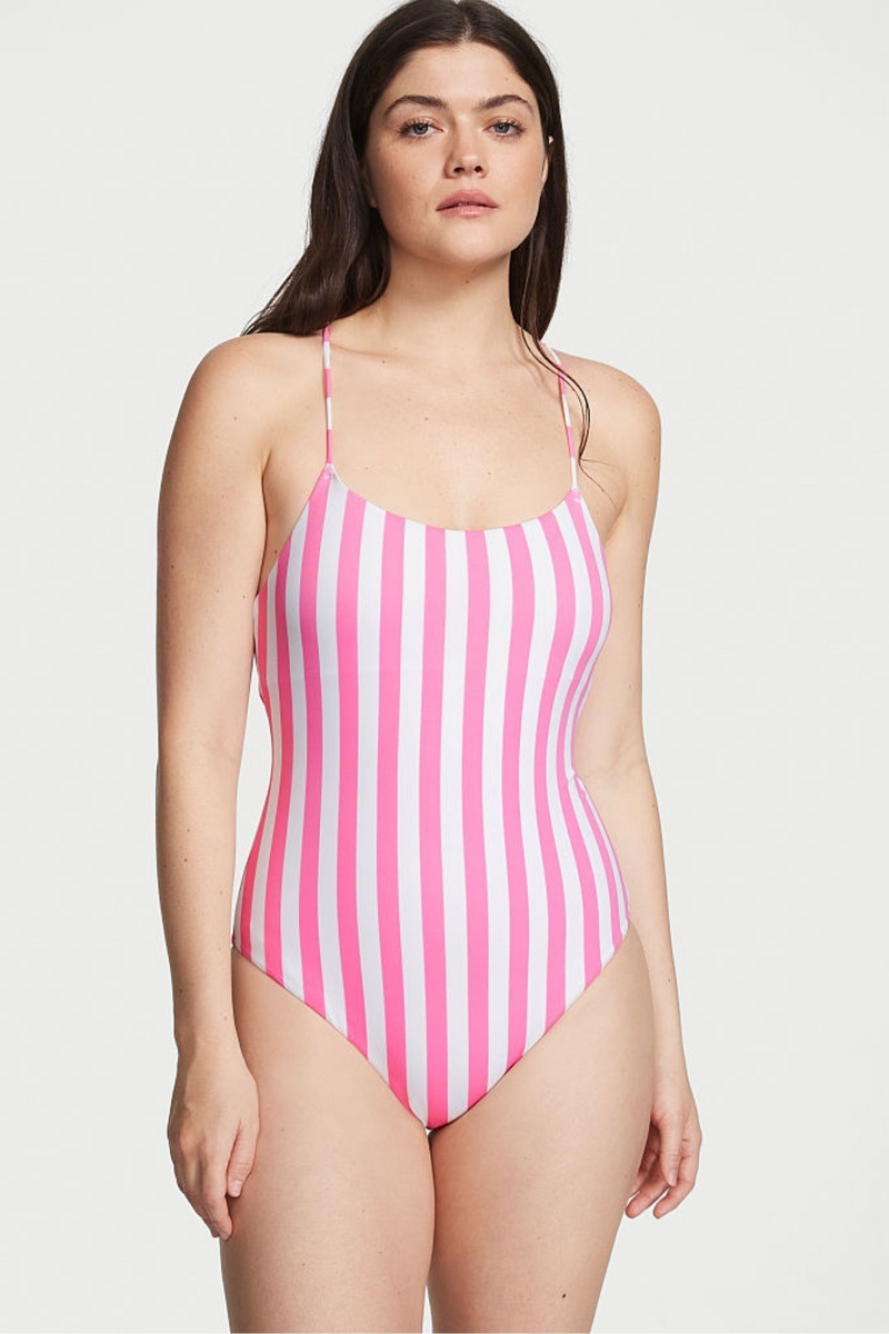 Victoria\'s Secret Scoop Neck Swimsuit Rosa Streifen | 065279GVS