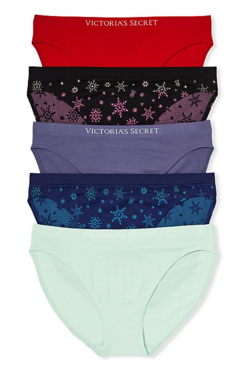 Victoria\'s Secret Seamless Bikini Knickers 5 Pack Red/Blue/Purple/Black/Green | 162457DAK