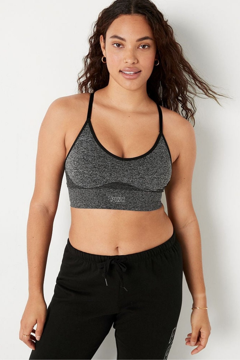 Victoria's Secret Seamless Lightly Gefütterte V-Neck Sports Bra Schwarz | 850612DQW